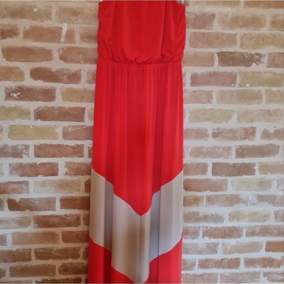 Vince Camuto Maxi Dress Orange & Beige Size 14 Elastic Waist Casual /Formal NWOT - Picture 8 of 17